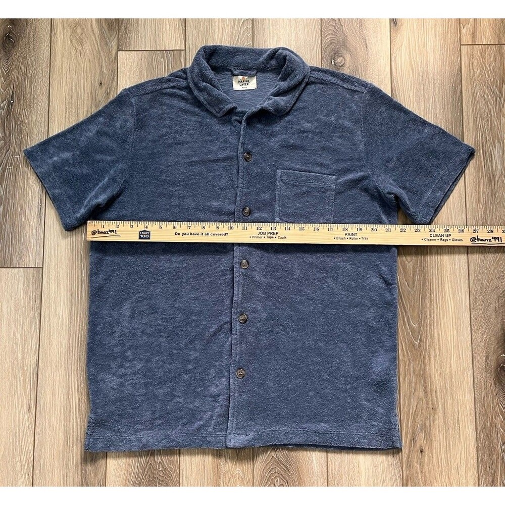 Marine Layer Towel Terry Resort Shirt Mens Sz M Indigo Blue Cabana Vacation - Picture 10 of 10
